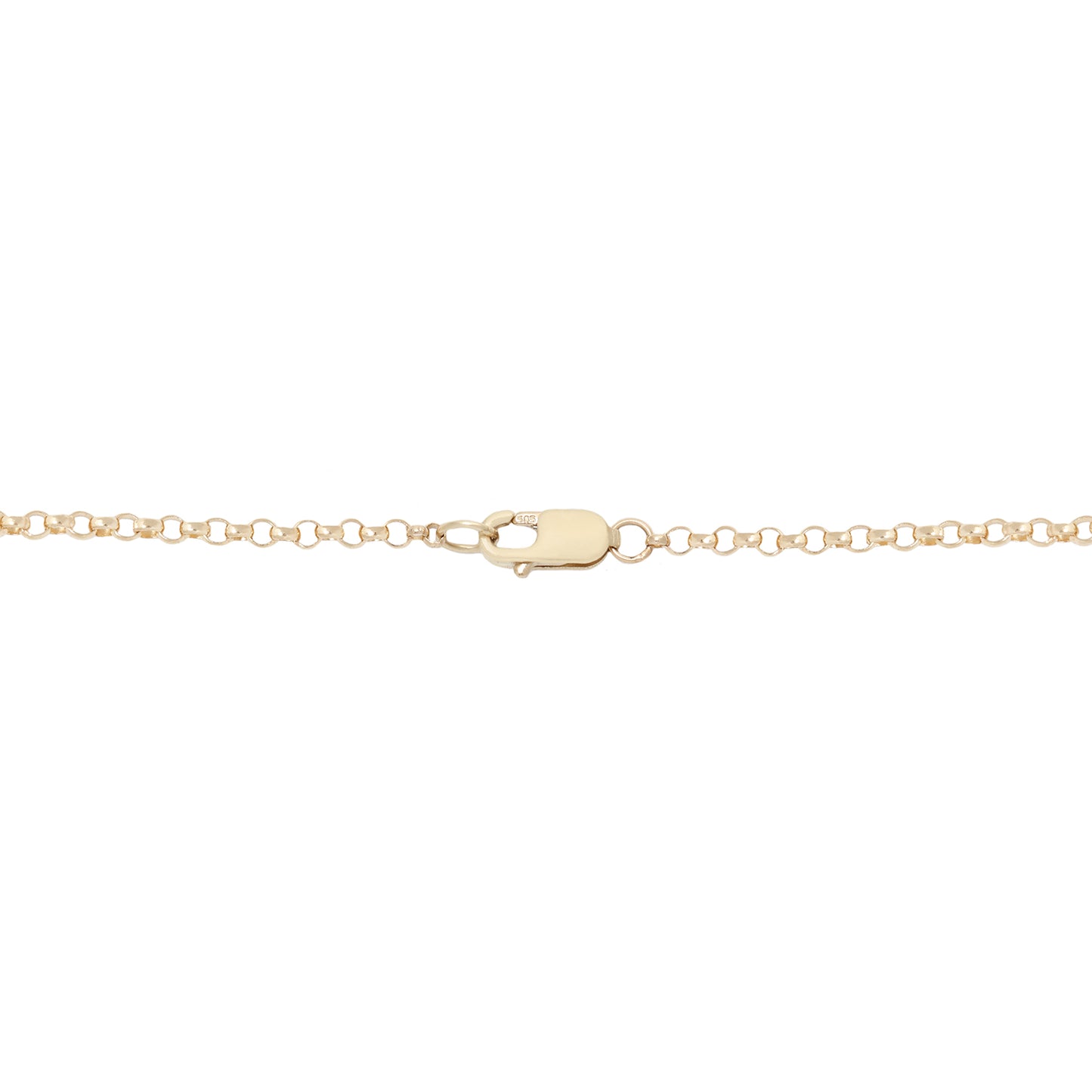 Gold chain and lobster clasp necklace on a white background