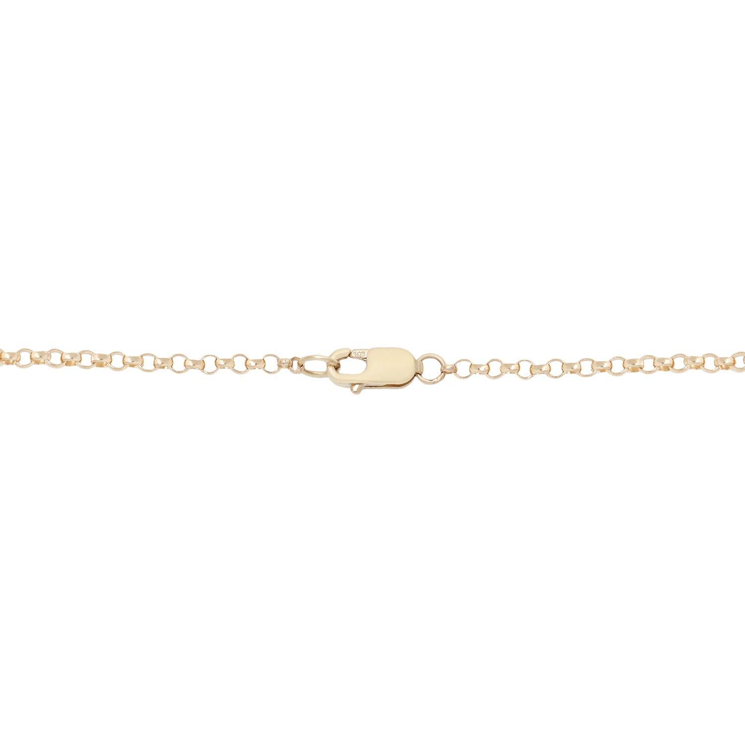 Gold chain and lobster clasp necklace on a white background