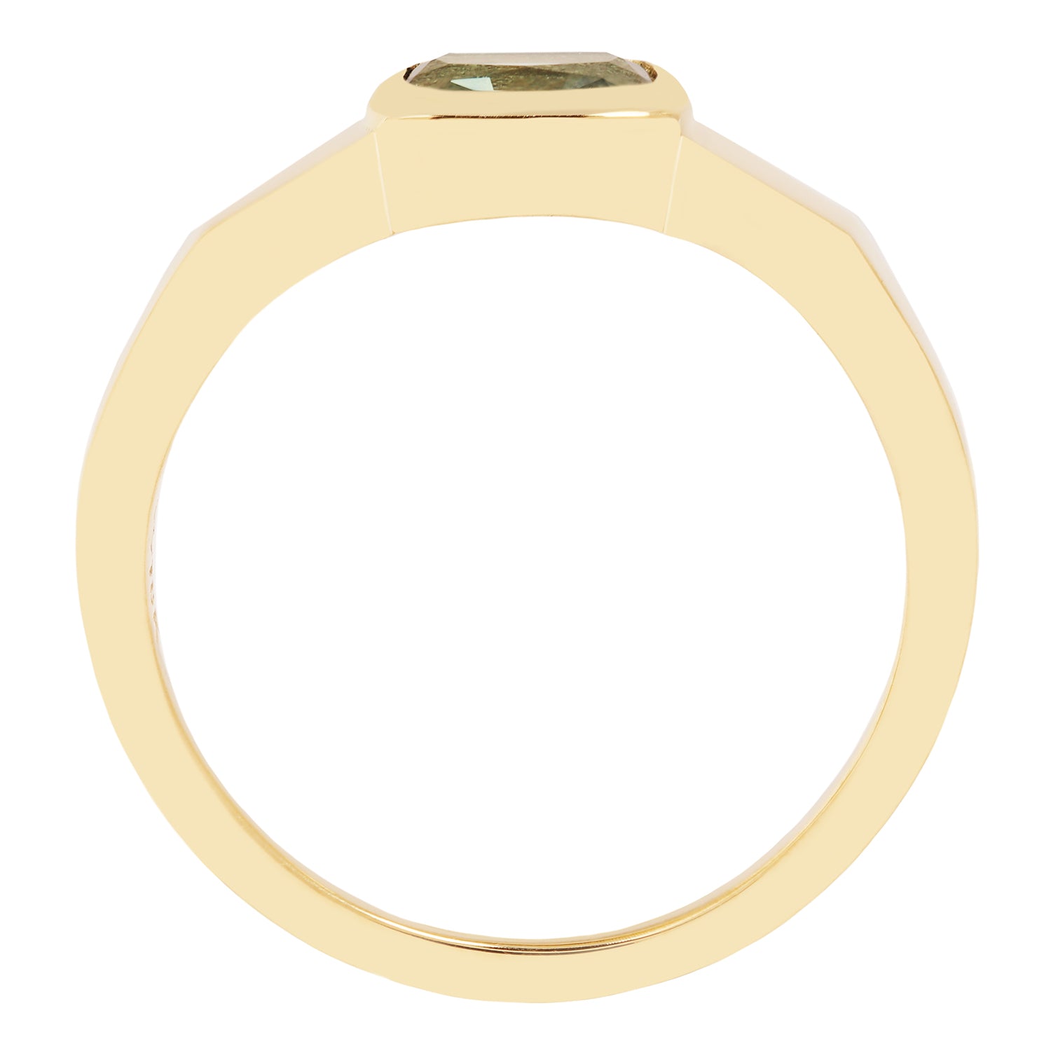 Lauren Wolf - Gold ring with a green gemstone on a white background