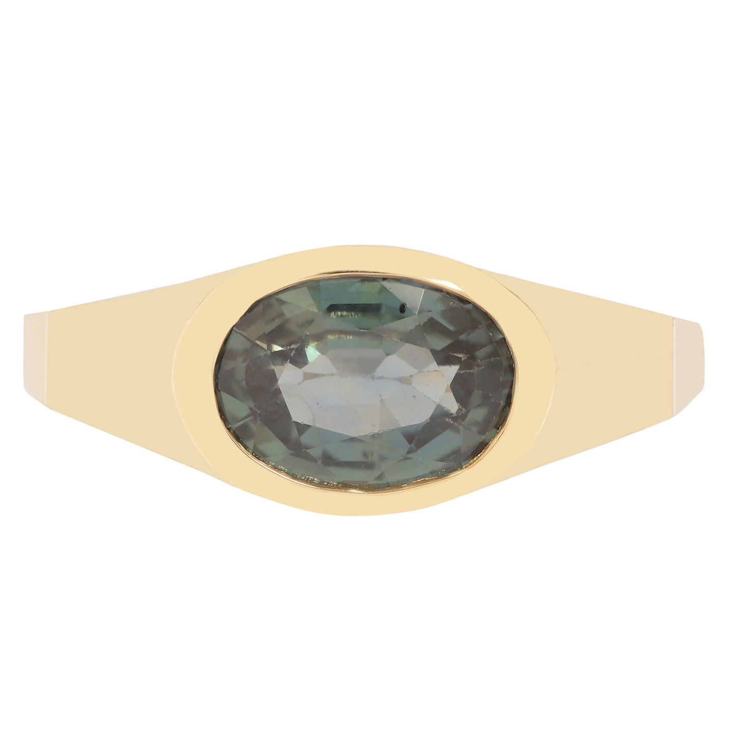 Marine Teal Sapphire Signet Ring