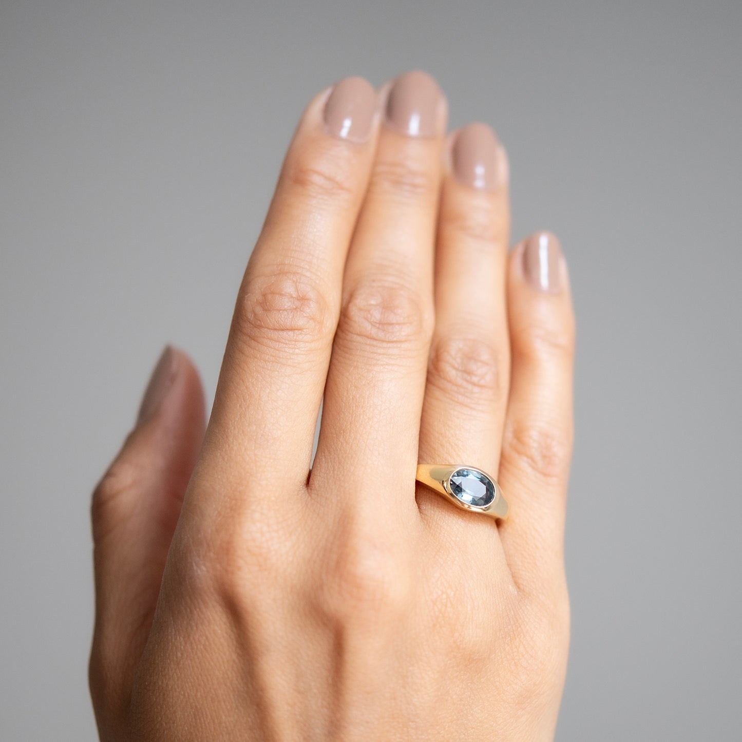 Marine Teal Sapphire Signet Ring