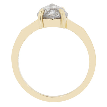 Gold ring with a gray diamond on a white background