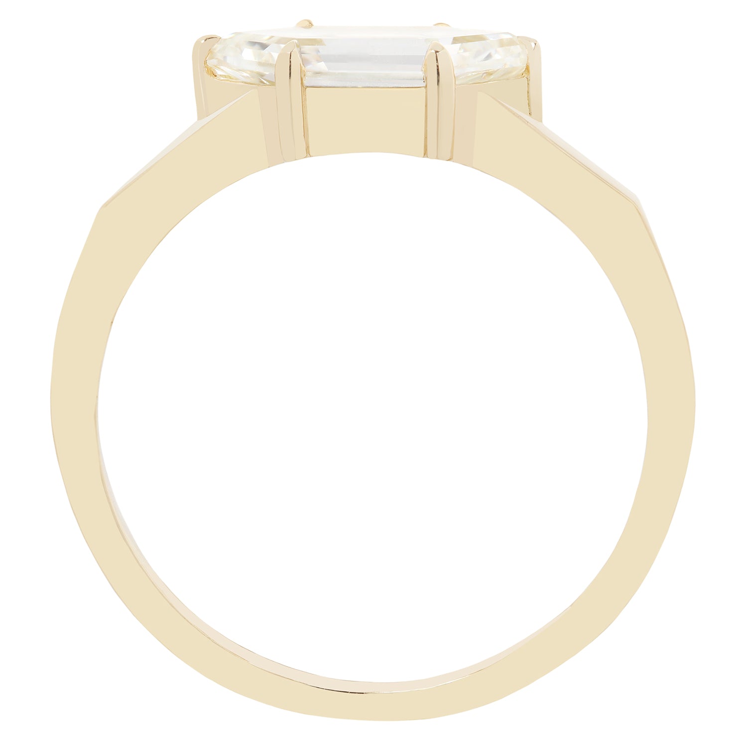 Gold ring with one diamond on a white background
