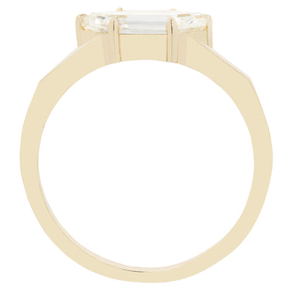 Gold ring with one diamond on a white background