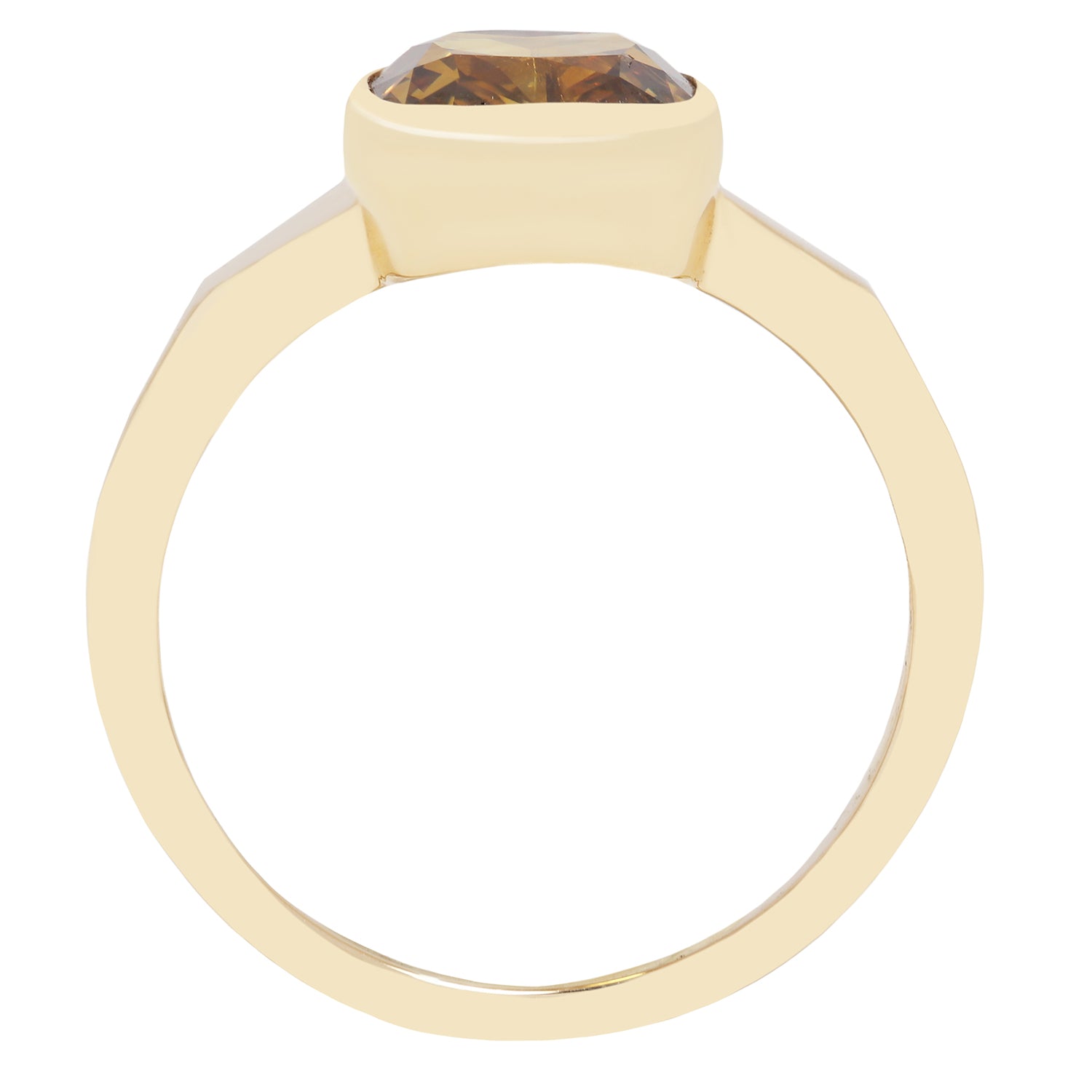 Gold ring with a brown diamond on a white background
