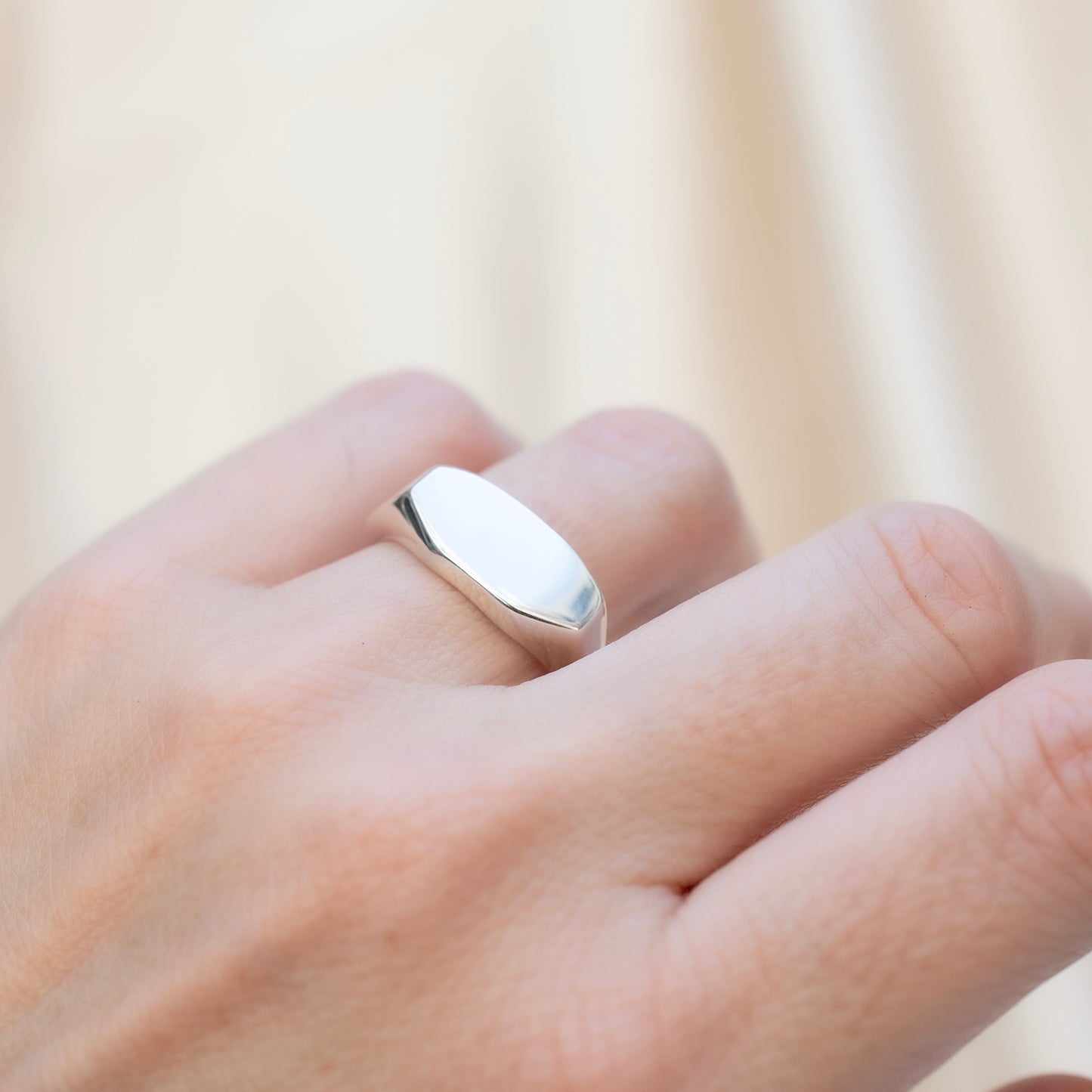 Silver Elongated Geometric Signet Ring