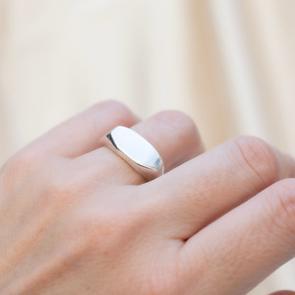 Silver Elongated Geometric Signet Ring