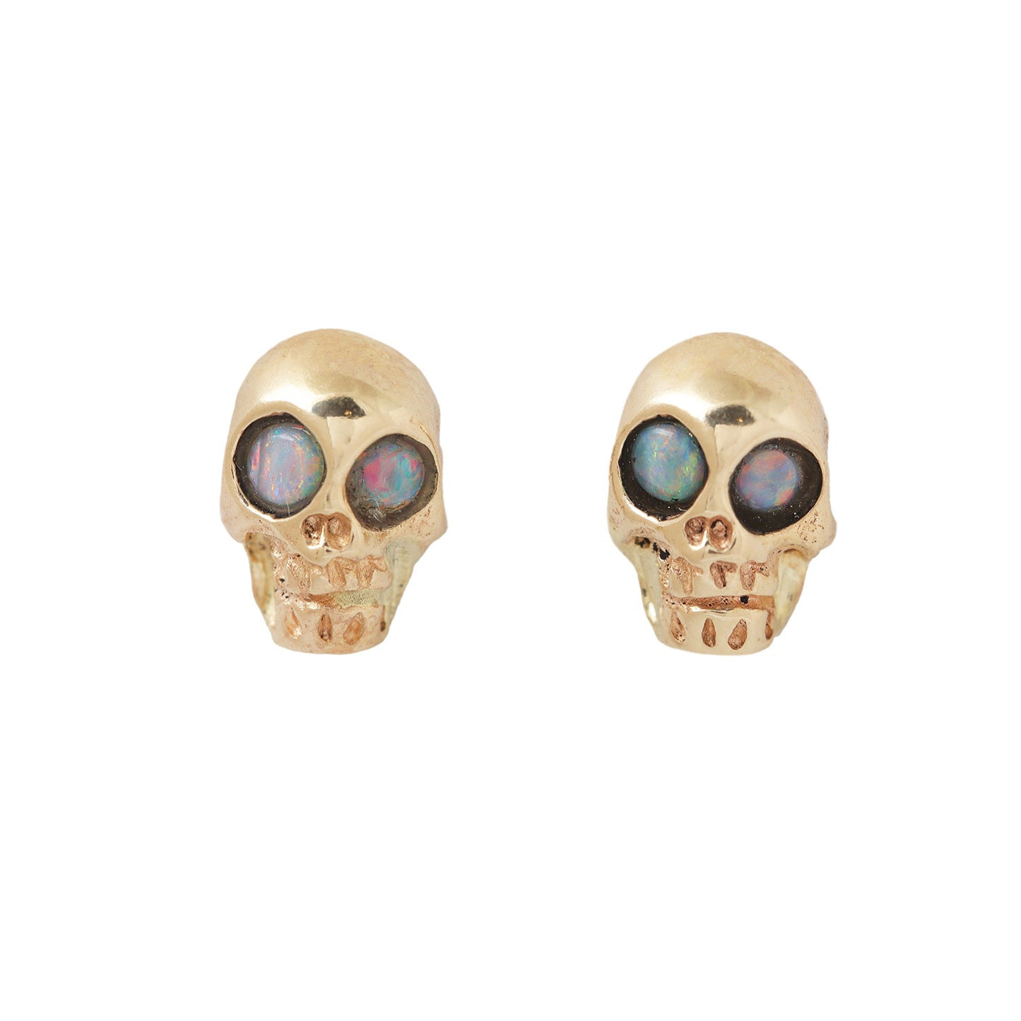 Opal Eyed Gold Skull Studs