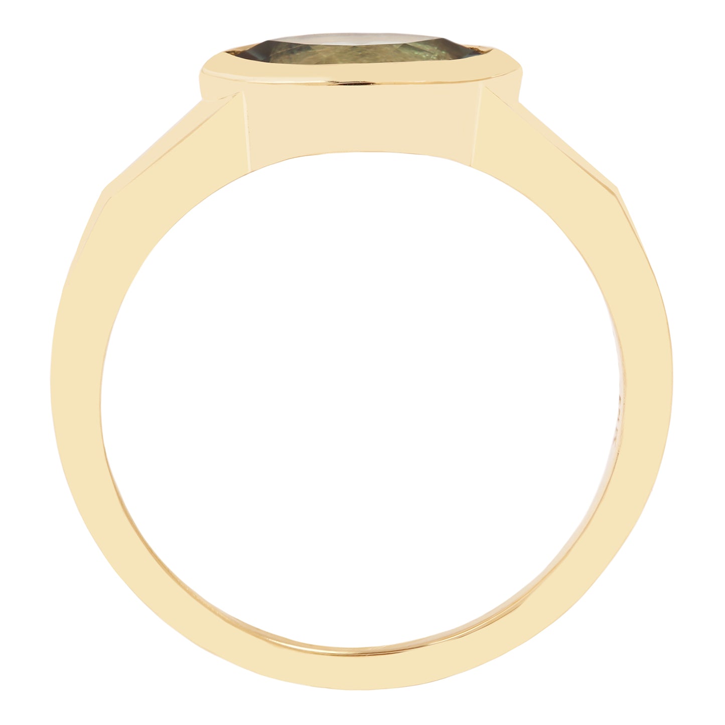 Lauren Wolf - Gold ring with a green gemstone on a white background