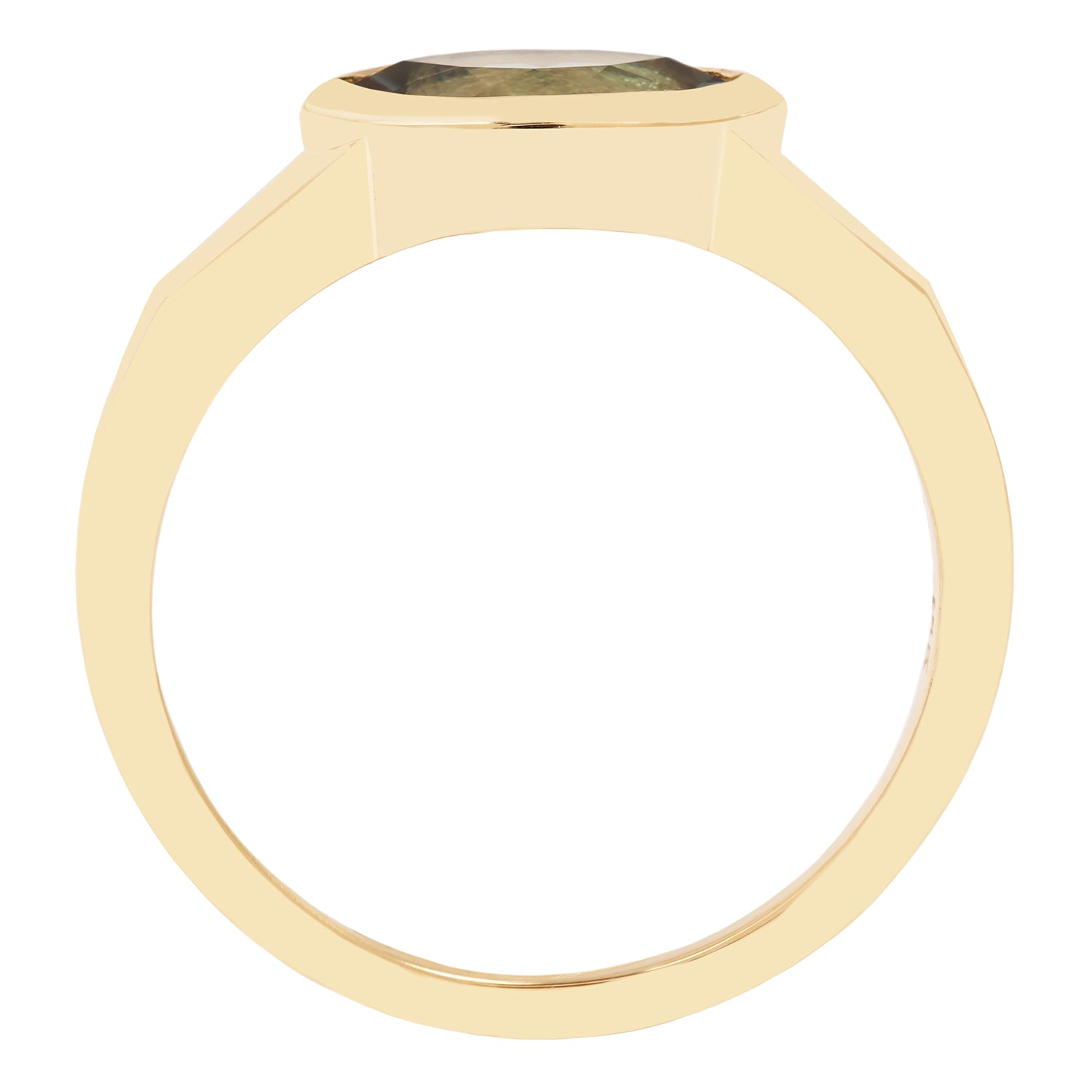 Lauren Wolf - Gold ring with a green gemstone on a white background