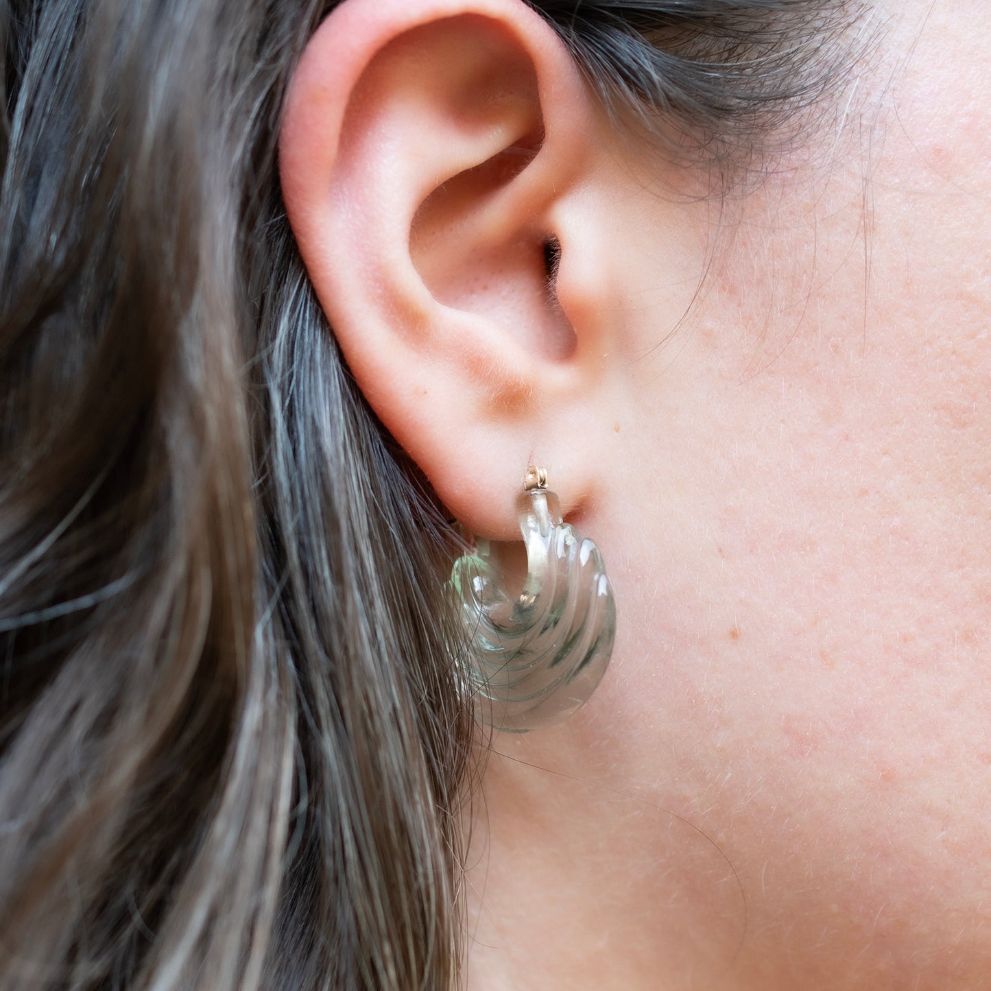 Green Amethyst Carved Gong Hoops