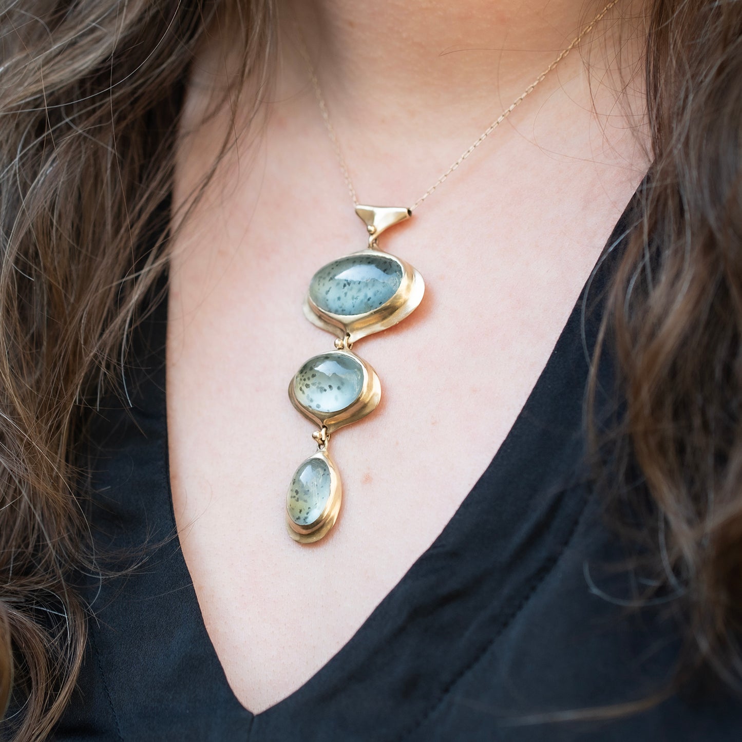 Moss Aqua Three Drop Bead Necklace