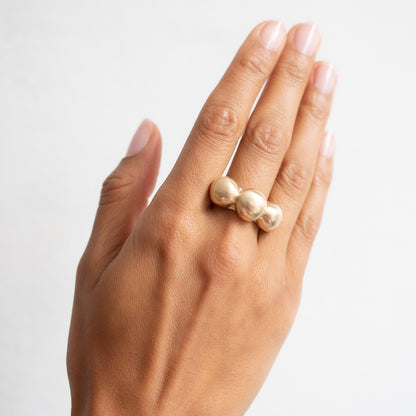 Gold Three Peony Buds Ring