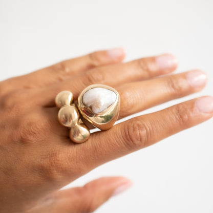 Gold Three Peony Buds Ring