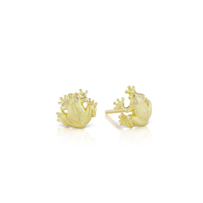Sitting Frog Studs with Diamonds
