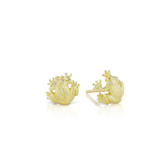 Sitting Frog Studs with Diamonds