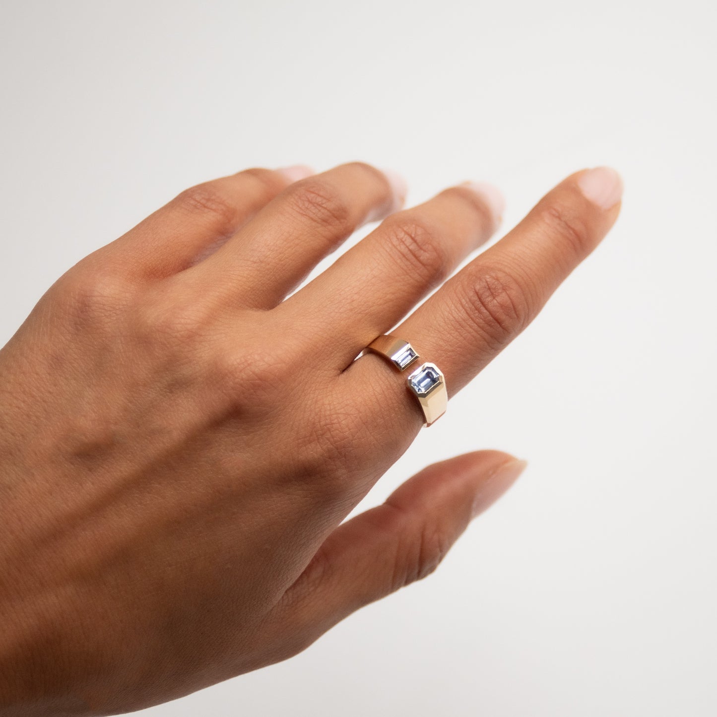 Emerald & Baguette Blue Sapphire Dyad Ring