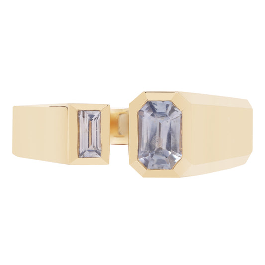 Emerald & Baguette Blue Sapphire Dyad Ring