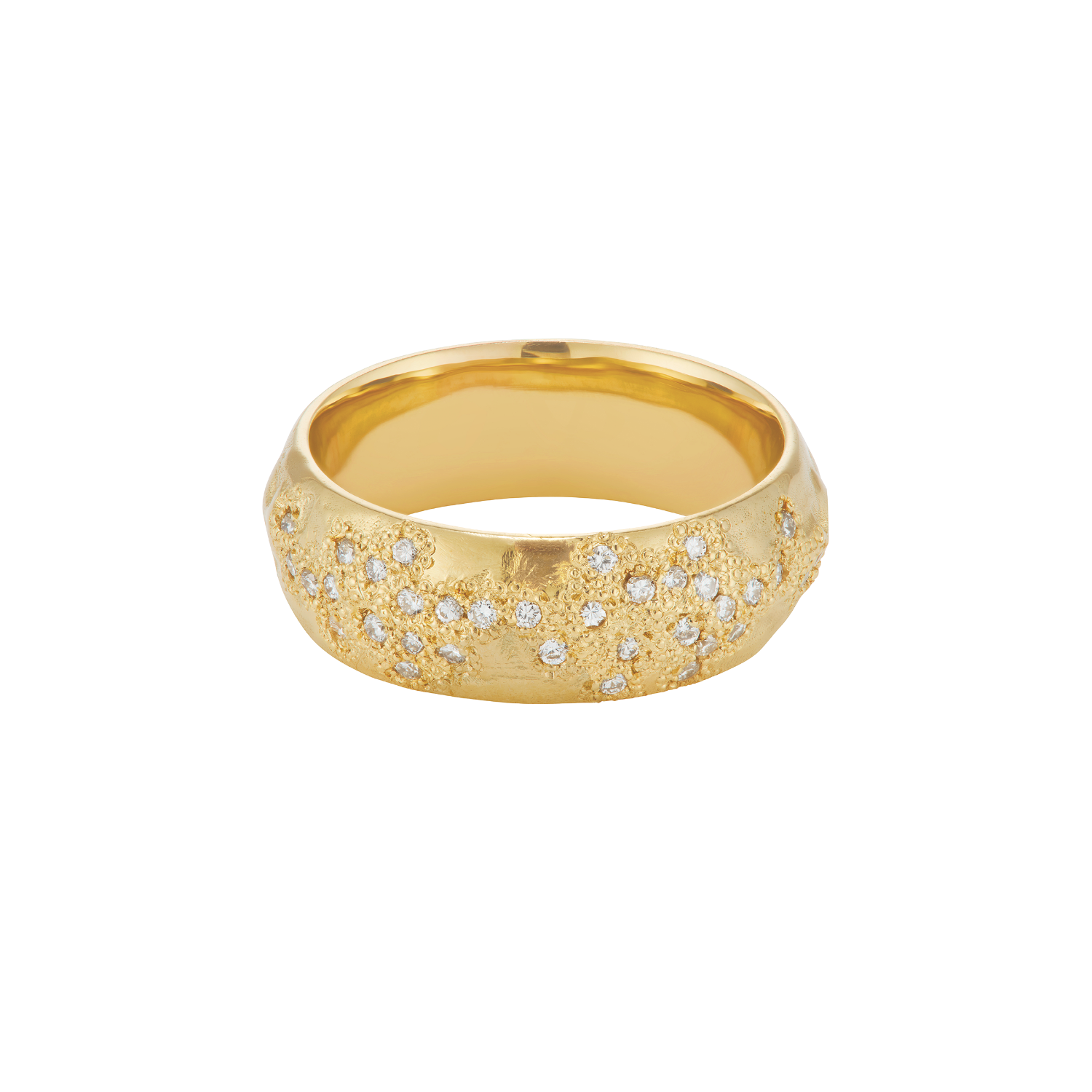 Ellis Mhairi Cameron - Gold ring with embedded diamonds on a white background