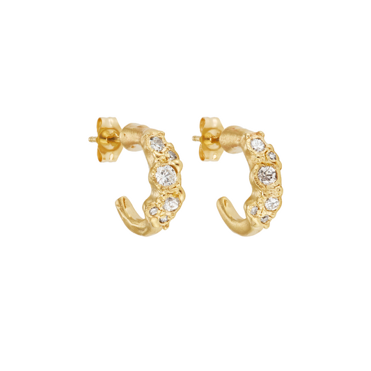 Ellis Mhairi Cameron - Gold hoop earrings with embedded diamonds on a white background