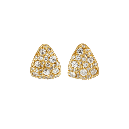Ellis Mhairi Cameron - Gold earrings with clear gemstones on a white background