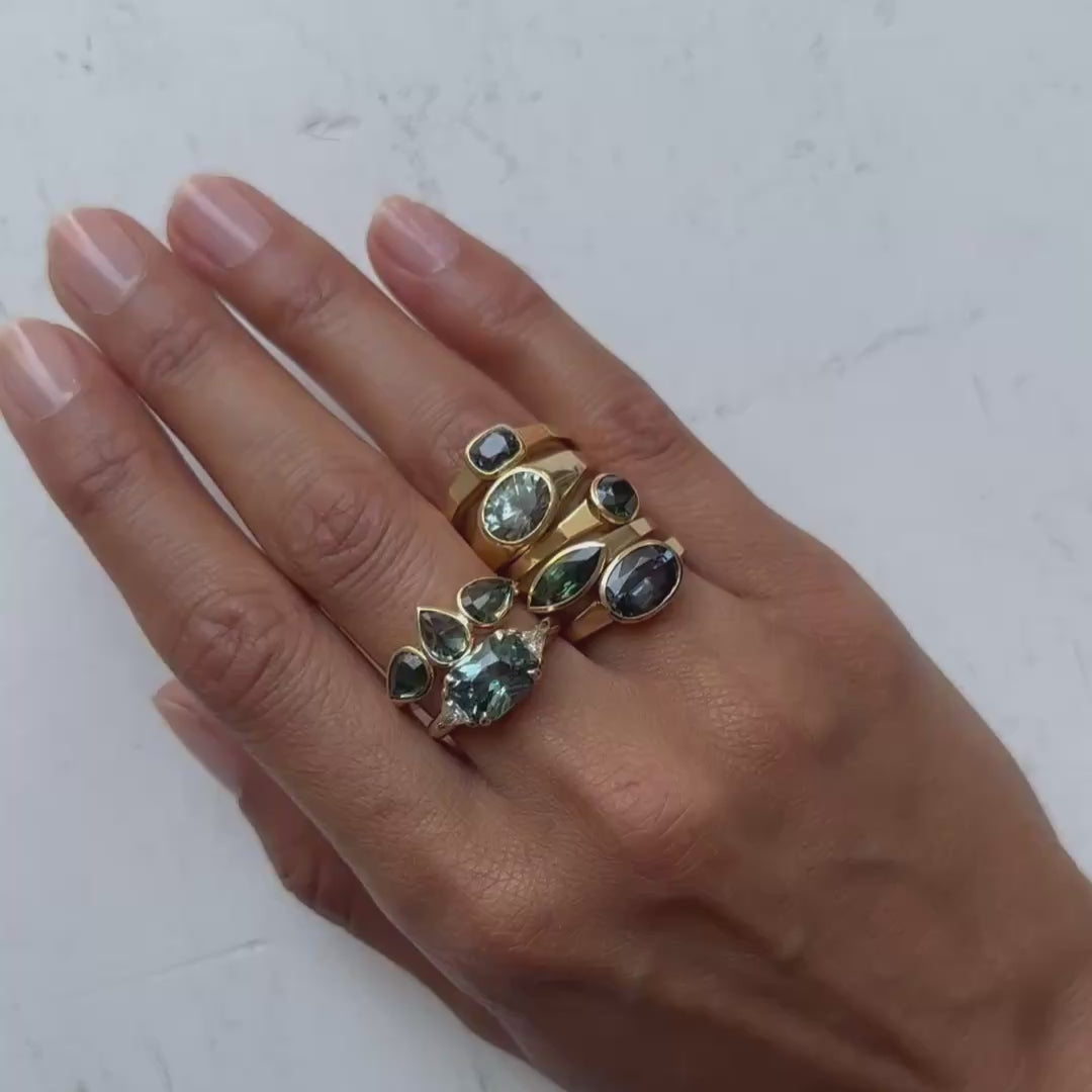 Empress Teal Sapphire & Diamond Ring