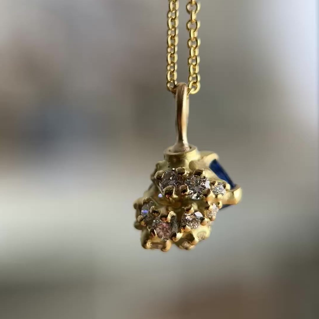 Blue Sapphire Tideworn Swivel Cluster Pendant