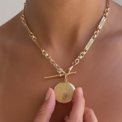 Antique Engraved Shield Round Locket