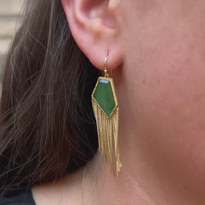Emerald Gold Tassel Earrings