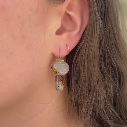 Layered Lingzhi Kiku Light Agate Earrings