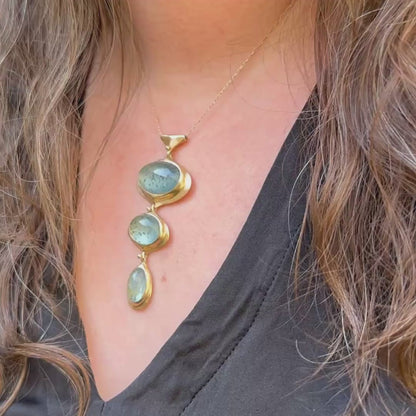 Moss Aqua Three Drop Bead Necklace