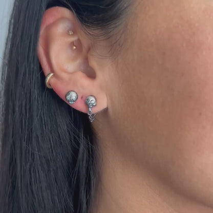 Silver Skull + Chain Earrings