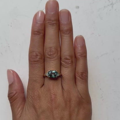 Empress Teal Sapphire & Diamond Ring