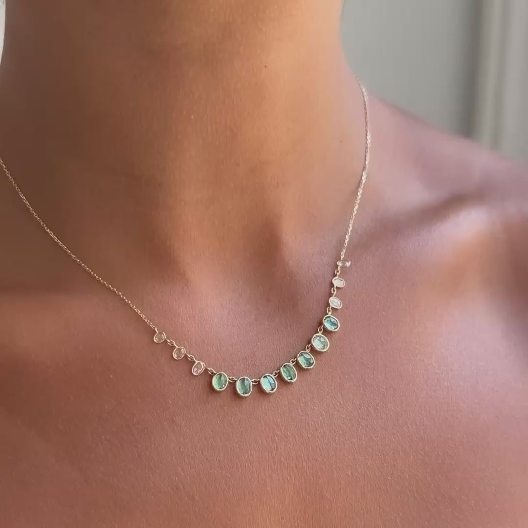 Multi Seafoam Green Tourmaline & Diamond Necklace