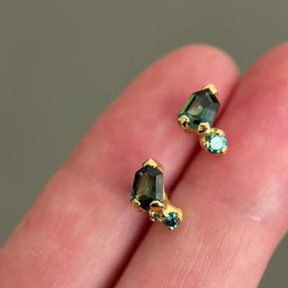 Shield Cut Sapphire Cluster Studs