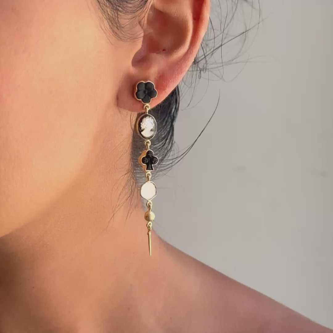 Five Charm Black & White Victorian Drop Earrings