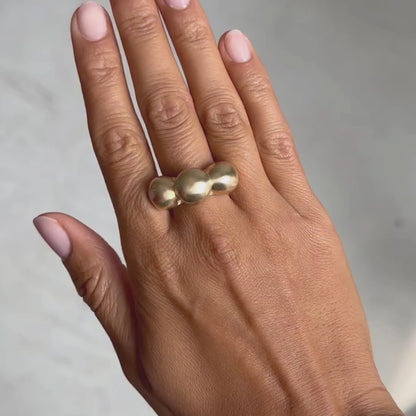 Gold Three Peony Buds Ring