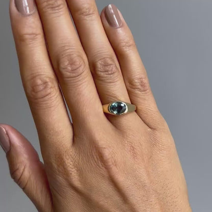 Marine Teal Sapphire Signet Ring
