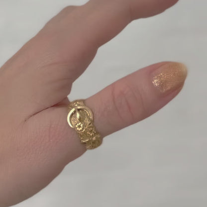 Gold Floral Engraved Buckle Ring