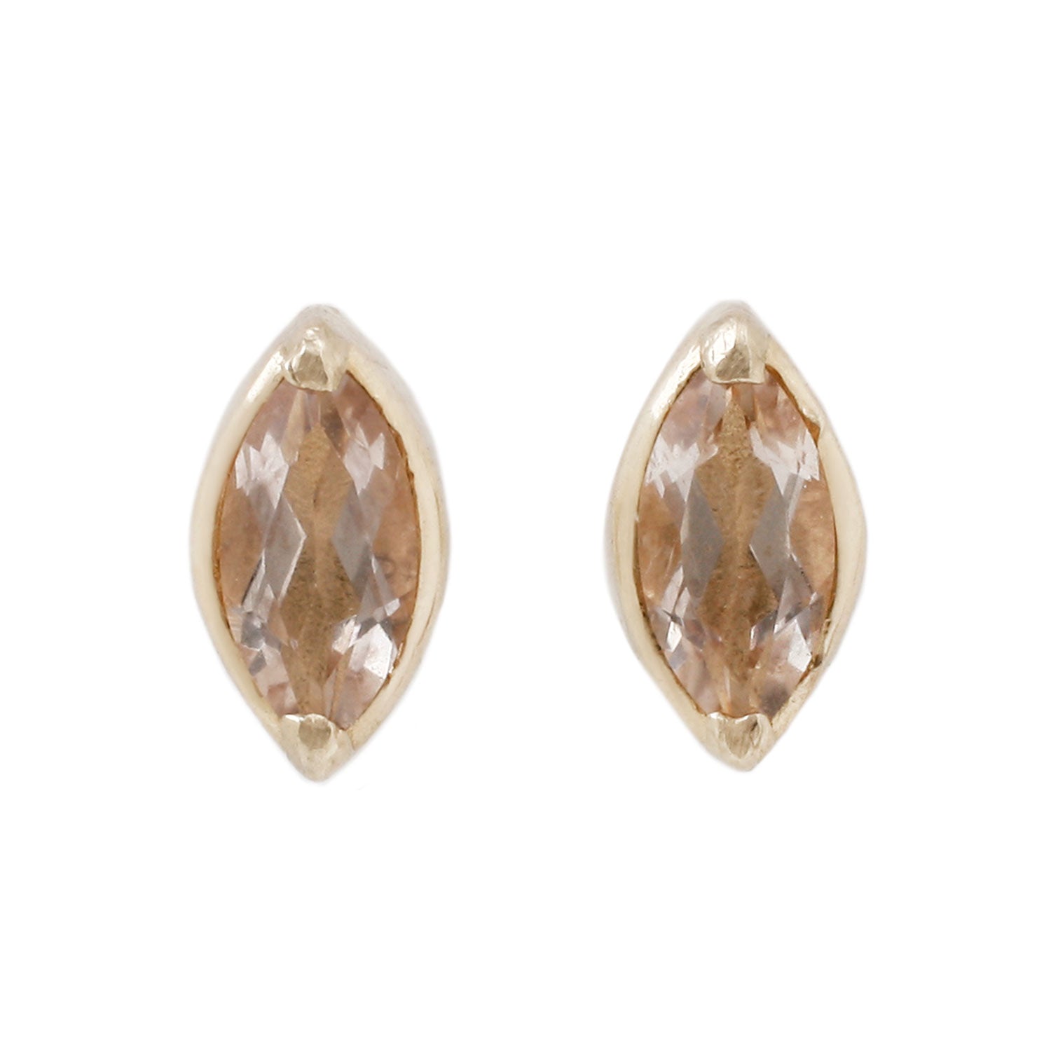 Morganite Marquise Studs Set in Yellow Gold - Lauren Wolf Jewelry