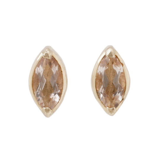 Morganite Marquise Studs Set in Yellow Gold - Lauren Wolf Jewelry