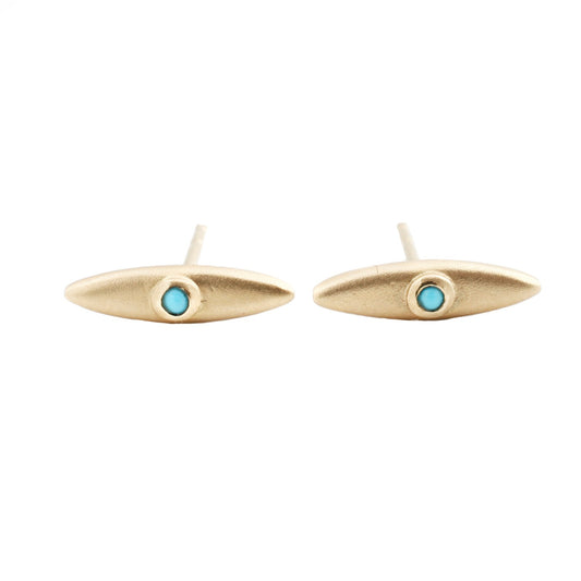 Aili Gold Evil Eye Stud Earrings with Turquoise