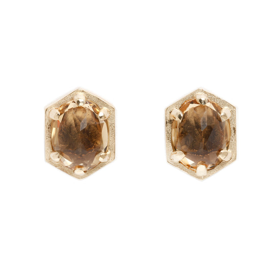 Lauren Wolf Jewelry Large Champagne Quartz Hexagon Studs