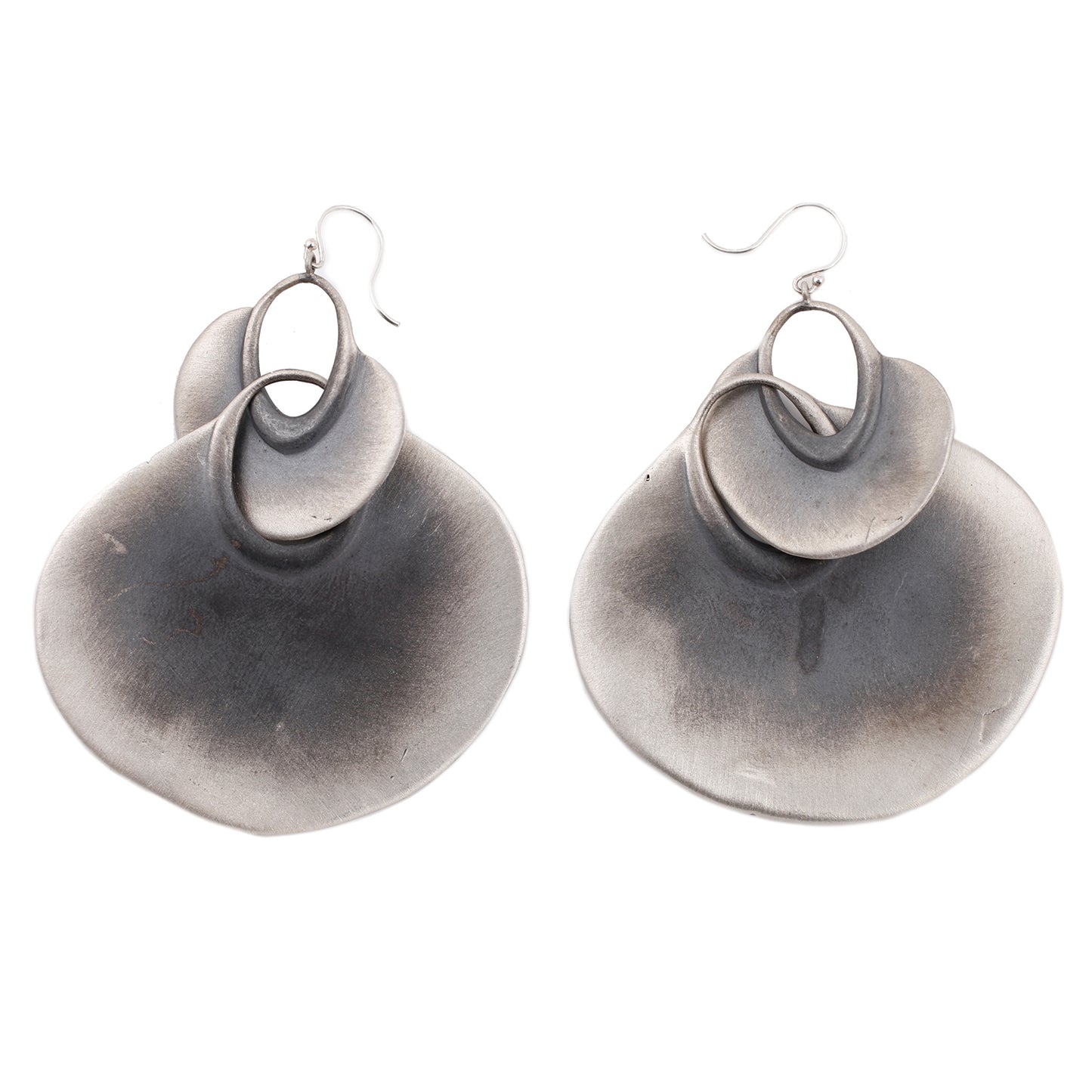 TenThousandThings Extra Large Peacock Earrings in brushed sterling silver