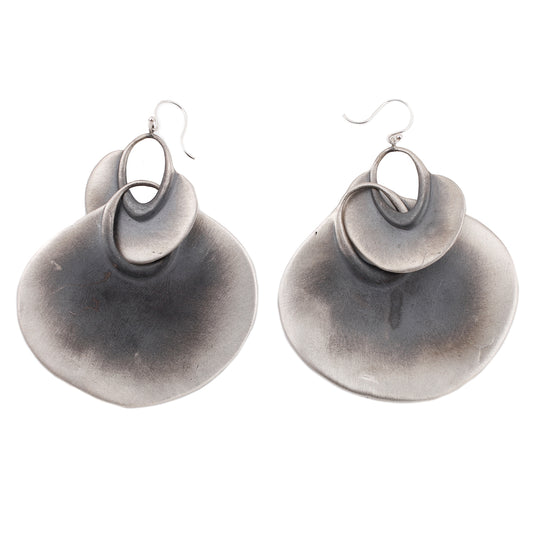 TenThousandThings Extra Large Peacock Earrings in brushed sterling silver