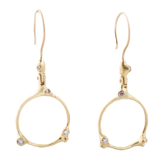 Johnny Ninos White Diamond and Gold Barnacle Dangle Hoop Earrings