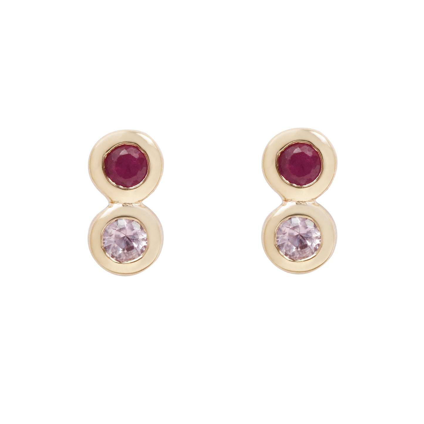 Scosha Rosé Infinity Studs - Sapphire and Ruby Studs Set in Yellow Gold