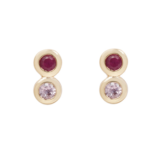 Scosha Rosé Infinity Studs - Sapphire and Ruby Studs Set in Yellow Gold