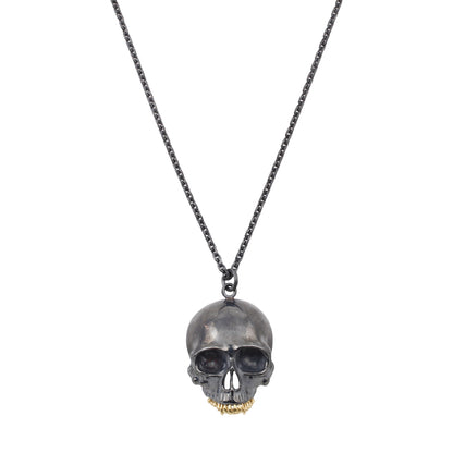Anthony Lent oxidized sterling silver black skull pendant necklace