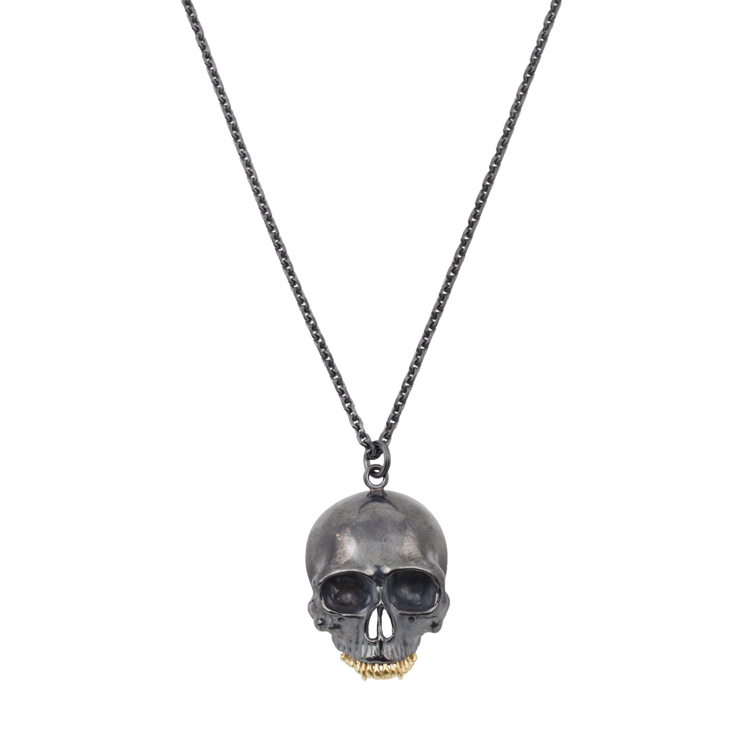 Anthony Lent oxidized sterling silver black skull pendant necklace